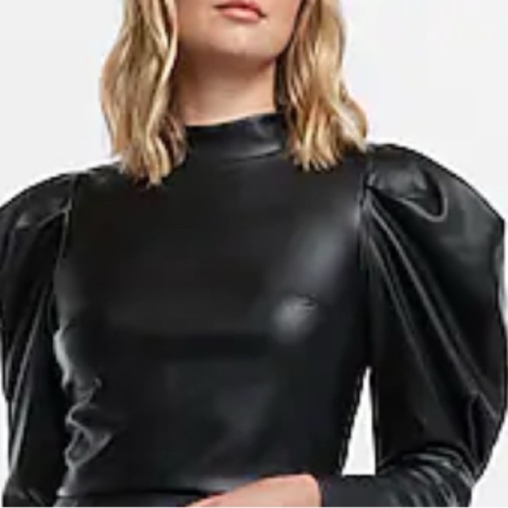 Express Black Faux Leather Blouse, Sz M, Like New
